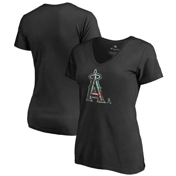 Women Los Angeles Angels Fanatics Branded Lovely V Neck T-Shirt Black Fyun